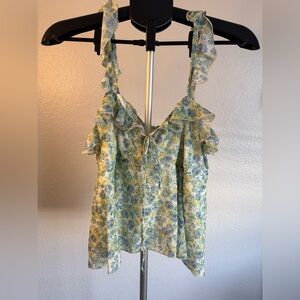 wild fable Yellow and Blue Floral Ruffle Tie-Front Cami
